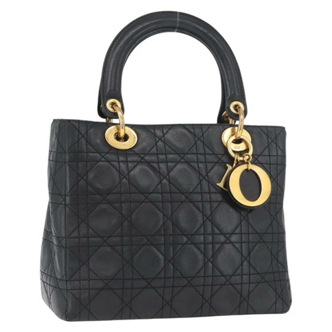 Christian Dior Lady Dior Canage 手袋，羊皮材質，黑色，金色，正品 BSZ177SAV