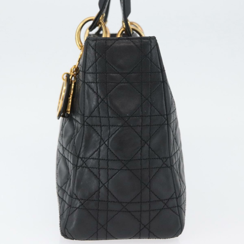 【日本直送】Christian Dior Lady Dior Canage 手袋,羊皮材質,黑色,金色,正品 BSZ177SAV-2