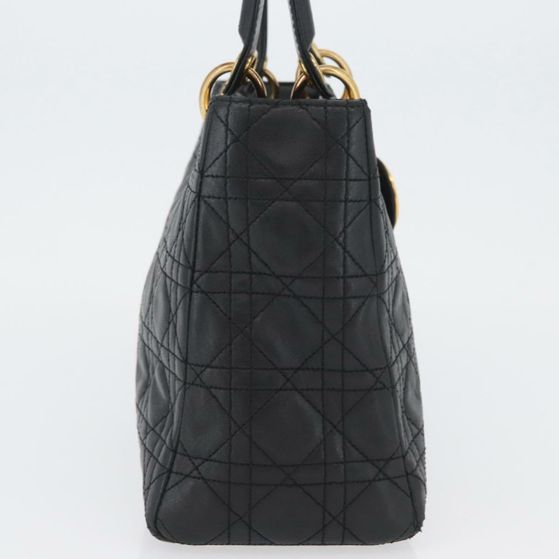 【日本直送】Christian Dior Lady Dior Canage 手袋,羊皮材質,黑色,金色,正品 BSZ177SAV-3
