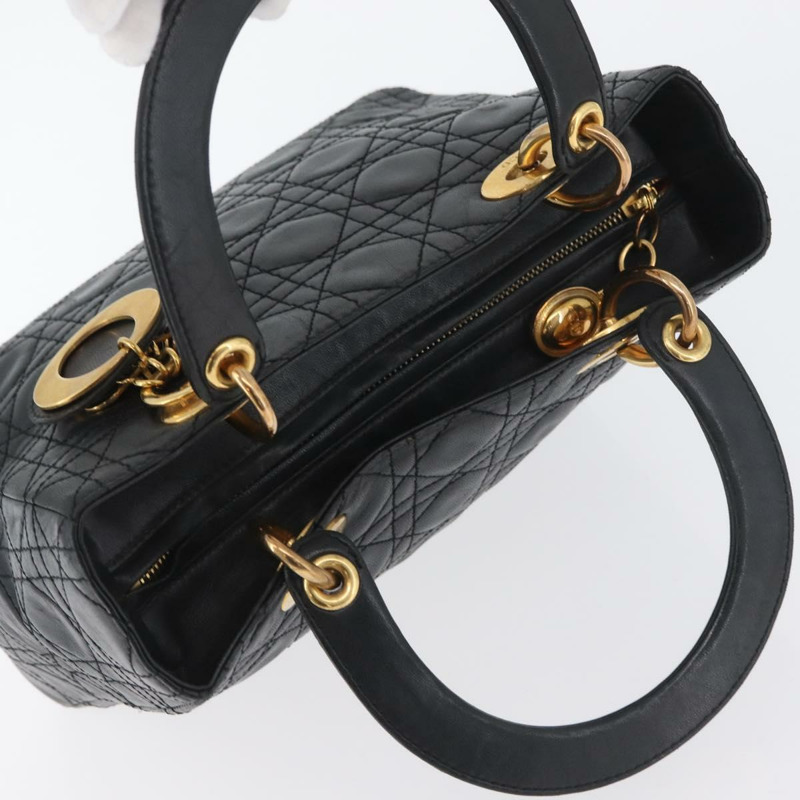 【日本直送】Christian Dior Lady Dior Canage 手袋,羊皮材質,黑色,金色,正品 BSZ177SAV-5