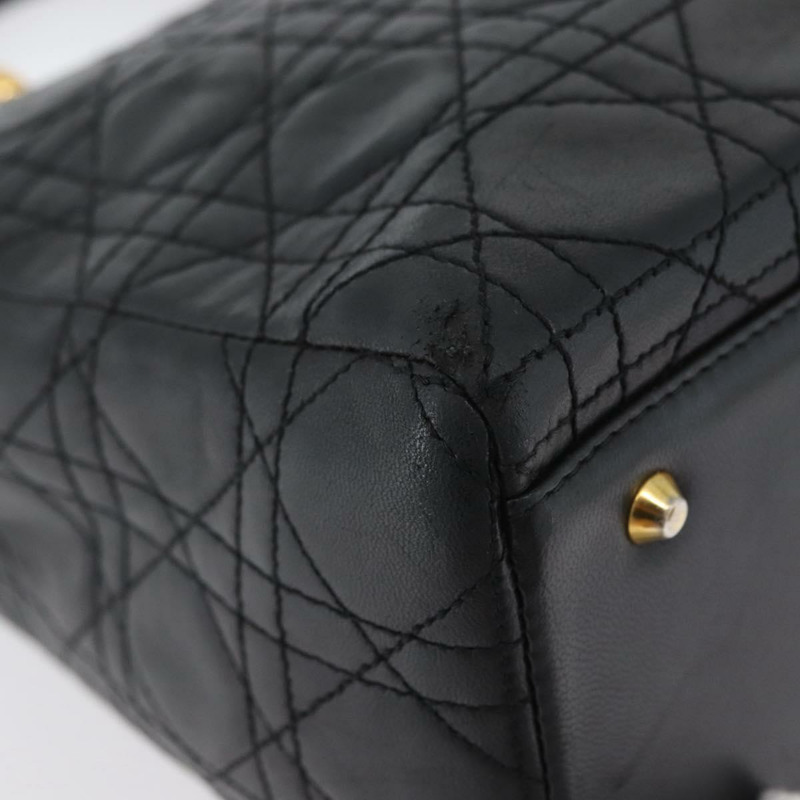 【日本直送】Christian Dior Lady Dior Canage 手袋,羊皮材質,黑色,金色,正品 BSZ177SAV-7