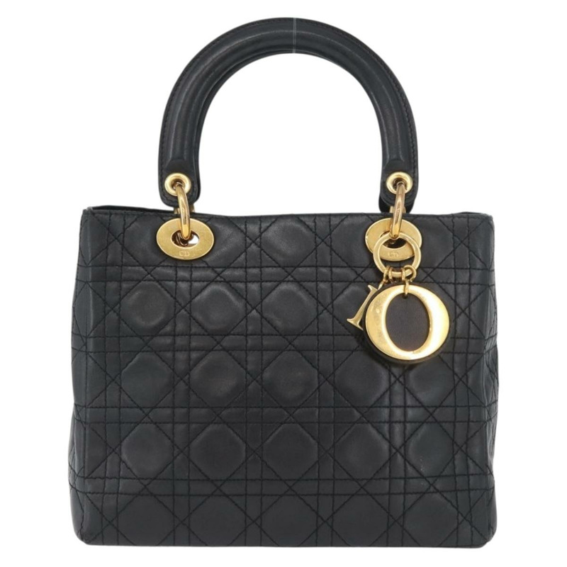 【日本直送】Christian Dior Lady Dior Canage 手袋,羊皮材質,黑色,金色,正品 BSZ177SAV-12