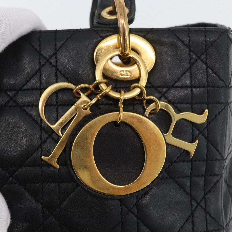 【日本直送】Christian Dior Lady Dior Canage 手袋,羊皮材質,黑色,金色,正品 BSZ177SAV-18