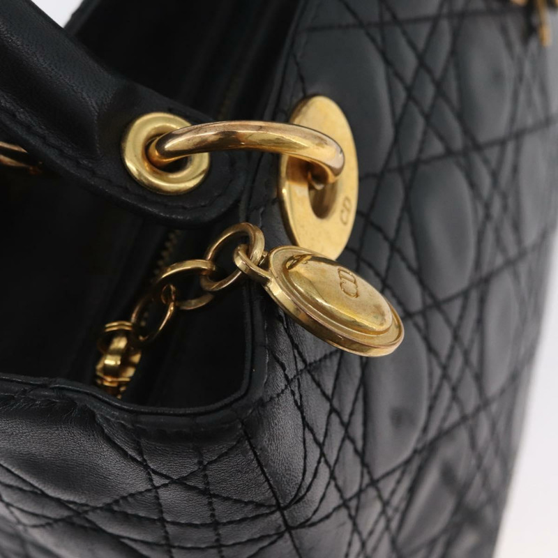 【日本直送】Christian Dior Lady Dior Canage 手袋,羊皮材質,黑色,金色,正品 BSZ177SAV-19