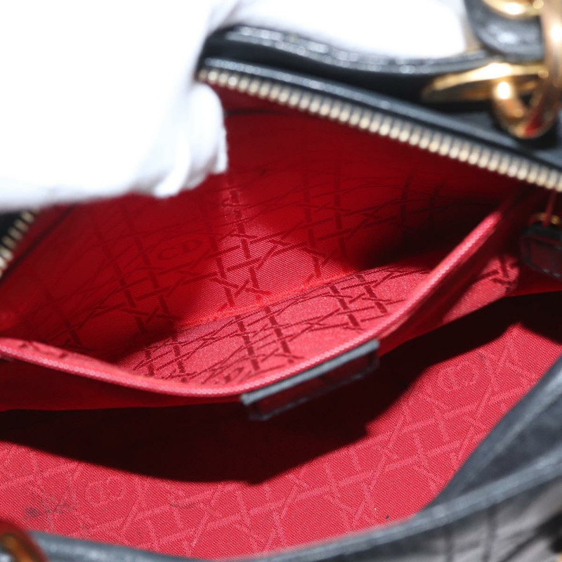 【日本直送】Christian Dior Lady Dior Canage 手袋,羊皮材質,黑色,金色,正品 BSZ177SAV-24