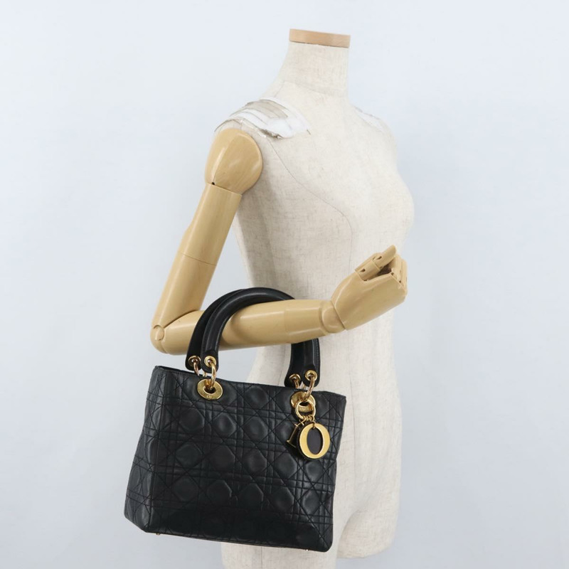 【日本直送】Christian Dior Lady Dior Canage 手袋,羊皮材質,黑色,金色,正品 BSZ177SAV-25