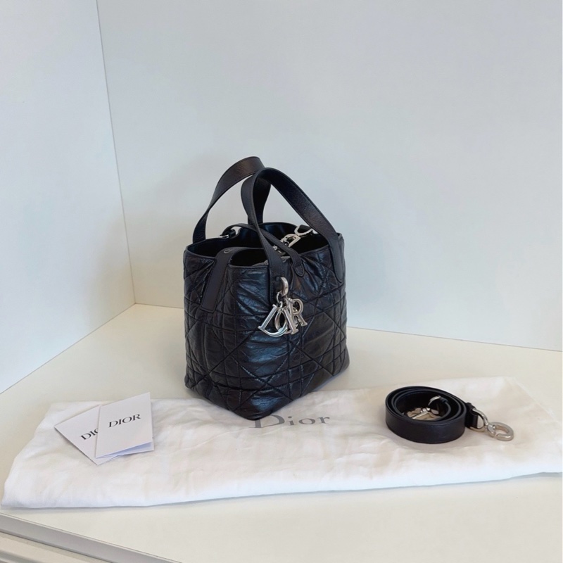 ✨Dior迪奧|Toujours土著菜籃子 黑銀油蠟皮|竪款小號|99新-2