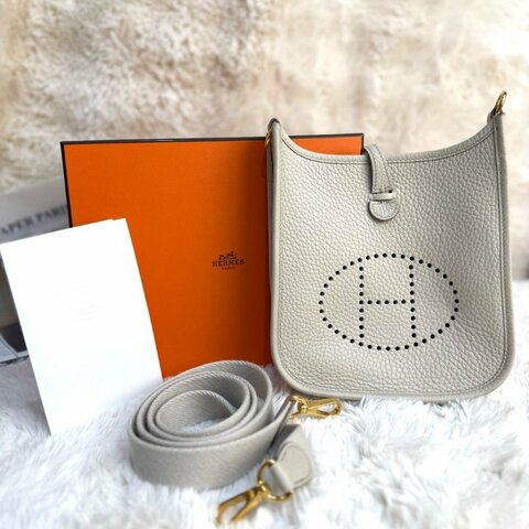 Hermès mini Evelyne 冰川白B stamp