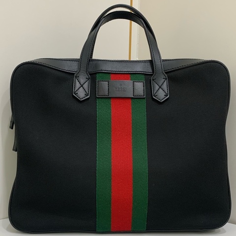 GUCCi/古馳 男士 黑色帆布手提公文包 無肩帶