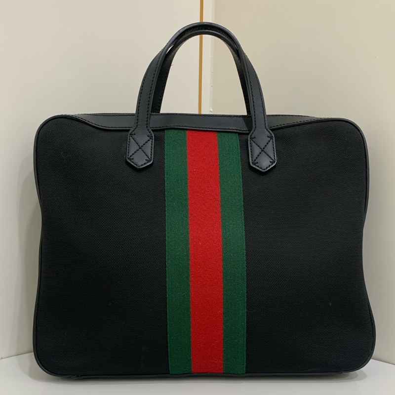 GUCCi/古馳 男士 黑色帆布手提公文包 無肩帶-1