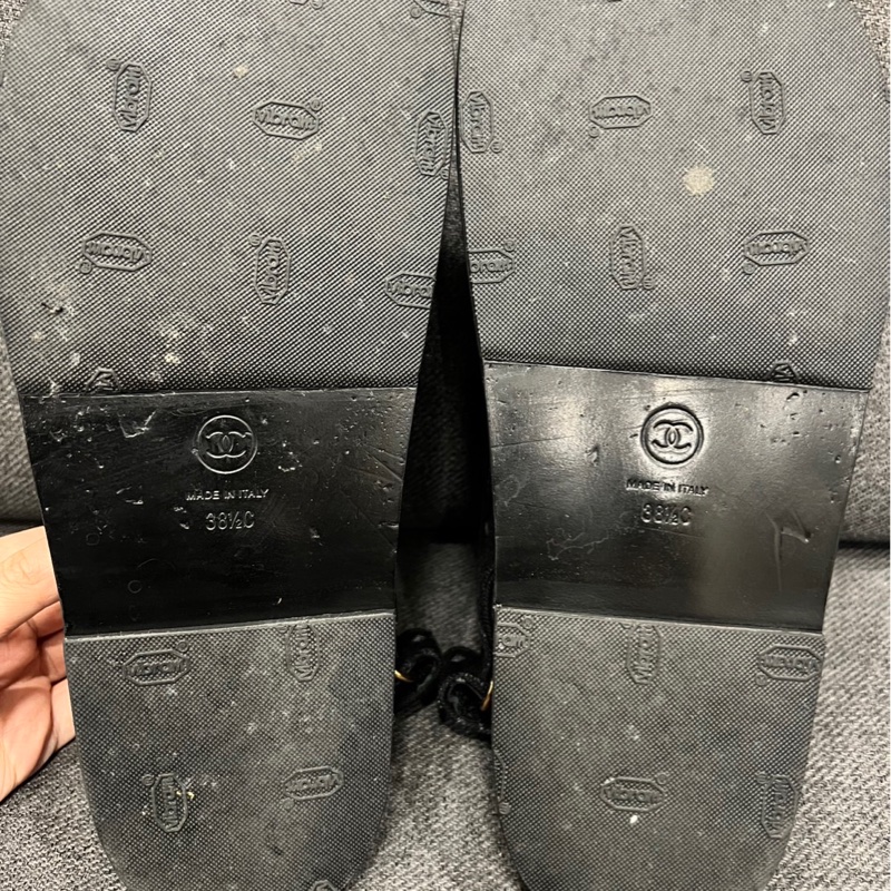 Chanel 黑色牛仔雙C涼鞋-5