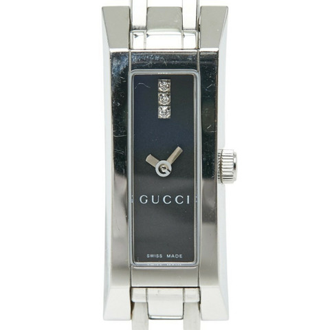 Gucci方形3鑽G標誌鍊式腕錶YA110510石英黑色錶盤不鏽鋼女士GUCCI