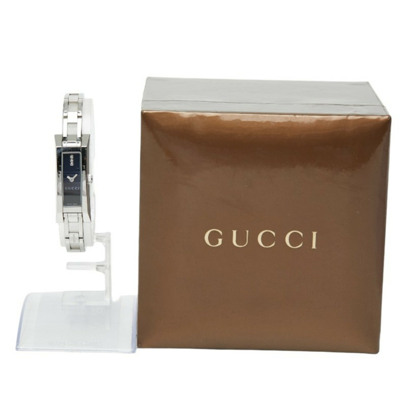 Gucci方形3鑽G標誌鍊式腕錶YA110510石英黑色錶盤不鏽鋼女士GUCCI-7
