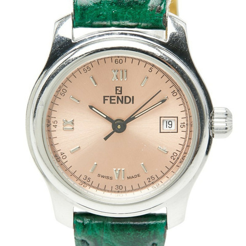 Fendi Orologi 三針腕錶 210L 石英粉紅錶盤不鏽鋼皮革女錶 FENDI