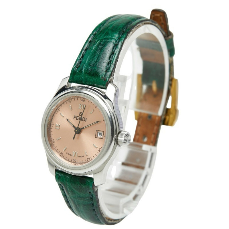 Fendi Orologi 三針腕錶 210L 石英粉紅錶盤不鏽鋼皮革女錶 FENDI-1