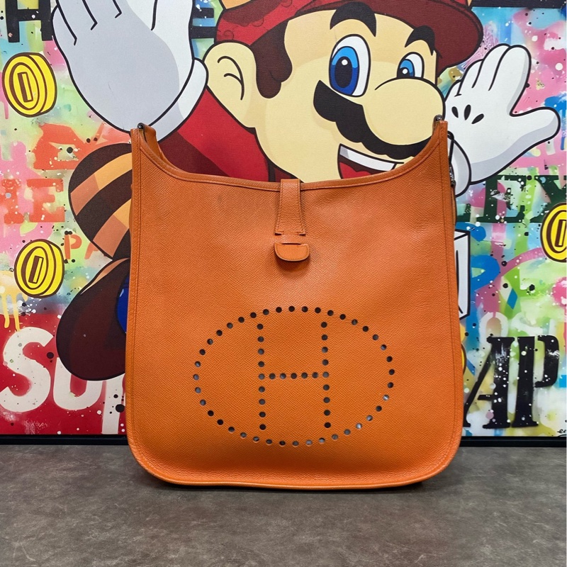 愛馬仕/Hermes Evelyne橙色銀扣 伊芙琳29 單肩包 斜挎包 筐K刻-0