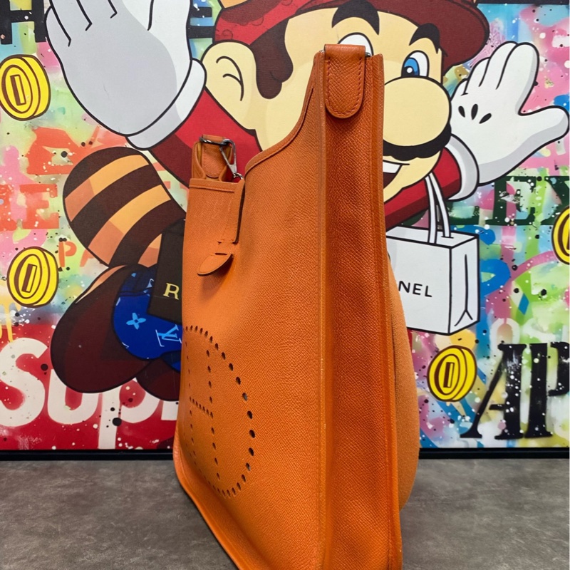 愛馬仕/Hermes Evelyne橙色銀扣 伊芙琳29 單肩包 斜挎包 筐K刻-4