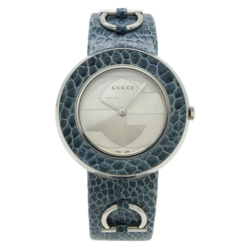 GUCCI U-PLAY 女士石英腕錶,銀色錶盤,不鏽鋼錶殼,皮革錶帶,129.4 YA129418-0