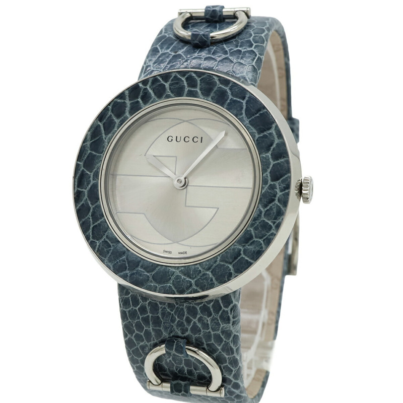 GUCCI U-PLAY 女士石英腕錶,銀色錶盤,不鏽鋼錶殼,皮革錶帶,129.4 YA129418-4