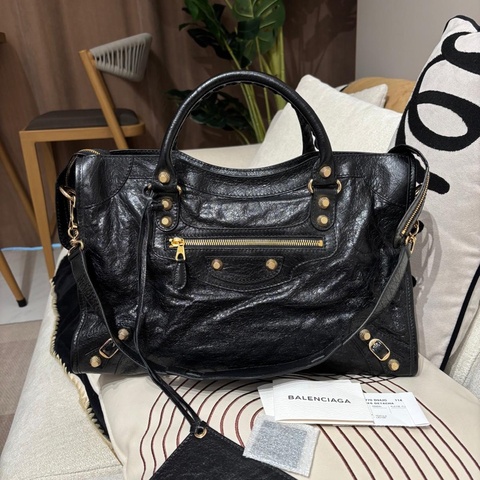 Balenciaga City Medium 黑色金扣