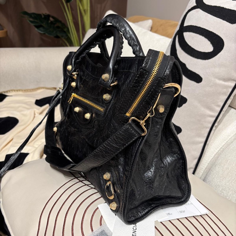 Balenciaga City Medium 黑色金扣-1