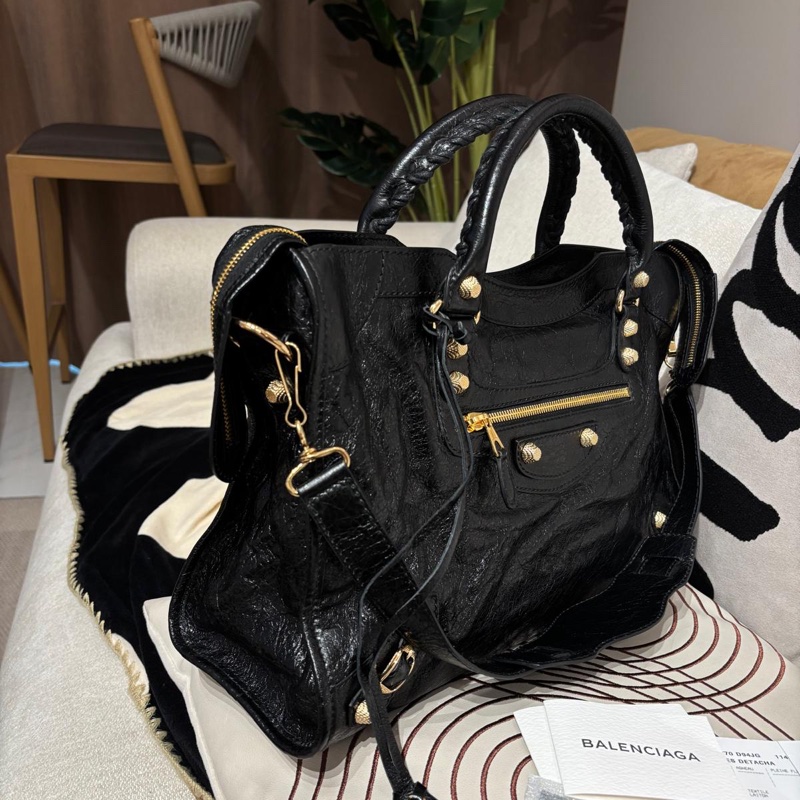 Balenciaga City Medium 黑色金扣-3