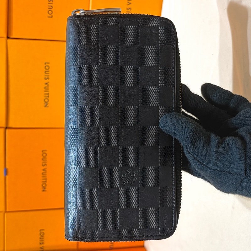 🔥近新美品 LV 路易威登 Louis Vuitton 黑棋盤格拉鏈10卡 長夾-0