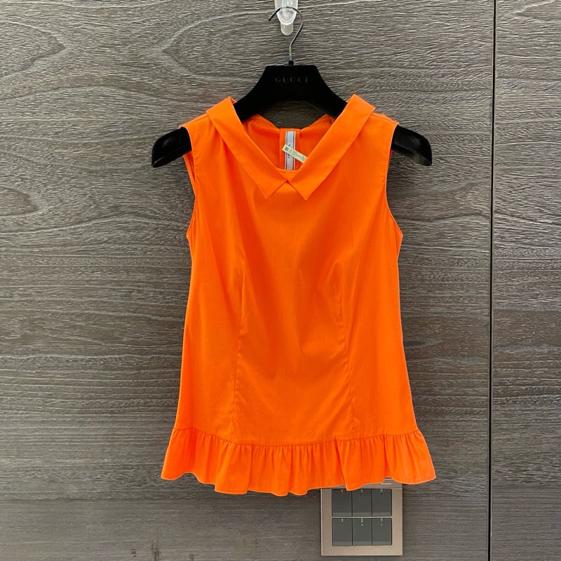 Prada 普拉達 橘色荷葉背心衣服/38號/98新美品-0
