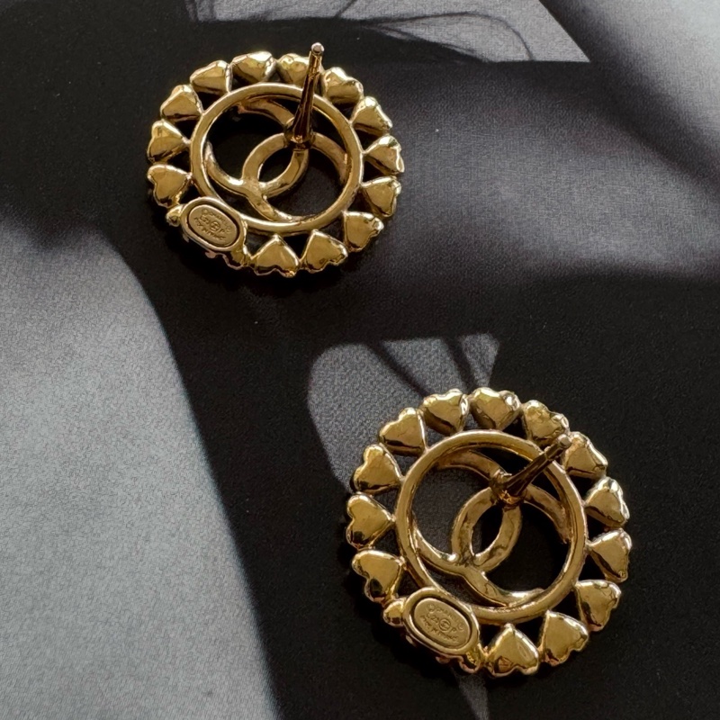 Chanel 香奈兒耳環 Chanel耳釘愛心 鏤空 金色 雙C-1