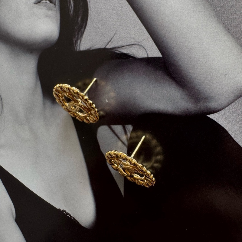 Chanel 香奈兒耳環 Chanel耳釘愛心 鏤空 金色 雙C-4