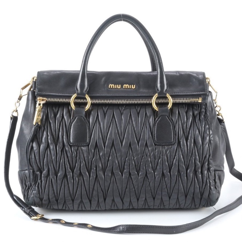 Miu Miu • 經典黑金褶皺羊皮機車包 🈶原廠背帶-2
