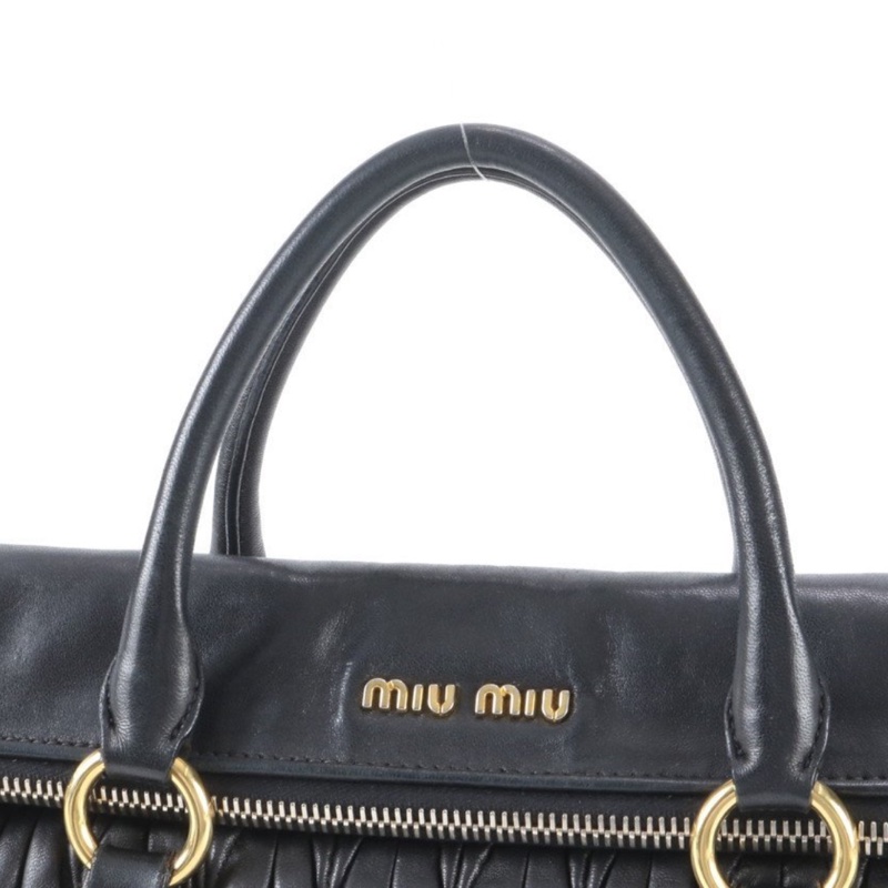 Miu Miu • 經典黑金褶皺羊皮機車包 🈶原廠背帶-3