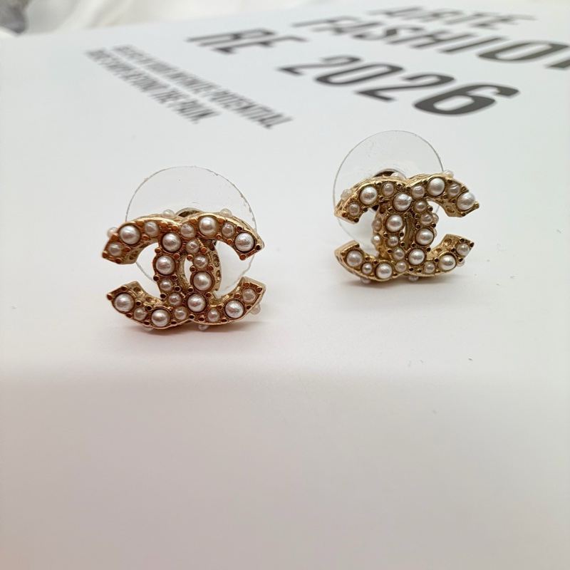 Chanel香奈兒CC標誌珍珠耳釘耳環 chanel耳環閒置-0
