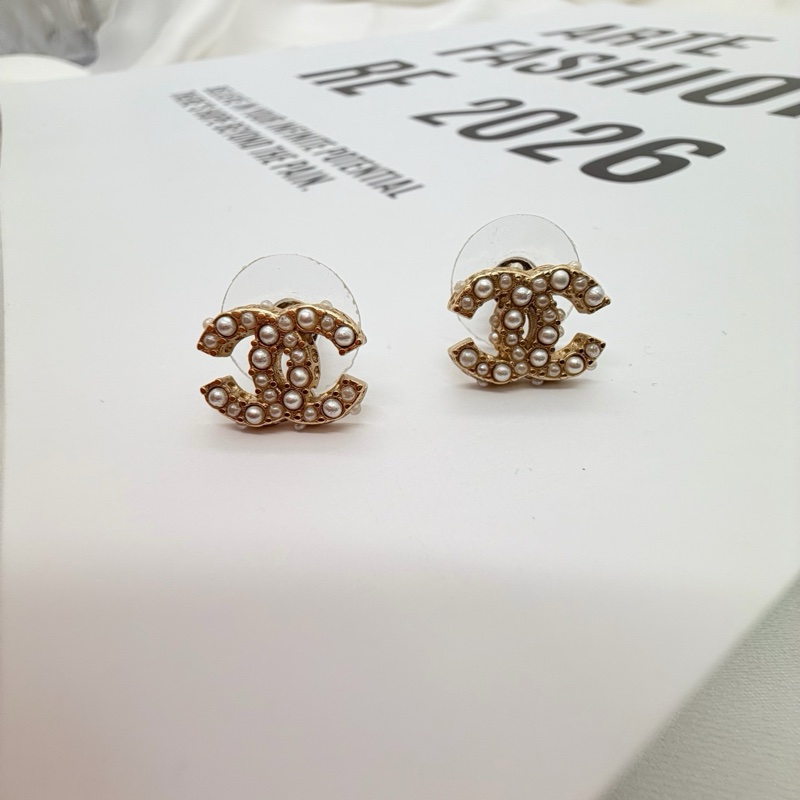 Chanel香奈兒CC標誌珍珠耳釘耳環 chanel耳環閒置-1