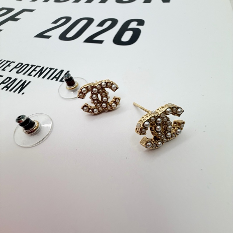 Chanel香奈兒CC標誌珍珠耳釘耳環 chanel耳環閒置-2