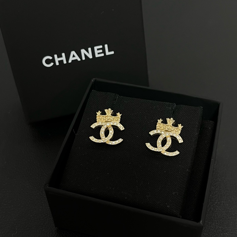 CHANEL香奈兒耳環 chanel耳釘女士城堡系列 金色皇冠雙C耳釘金色-0