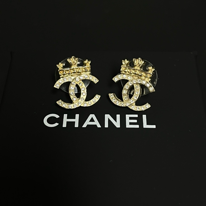 CHANEL香奈兒耳環 chanel耳釘女士城堡系列 金色皇冠雙C耳釘金色-1