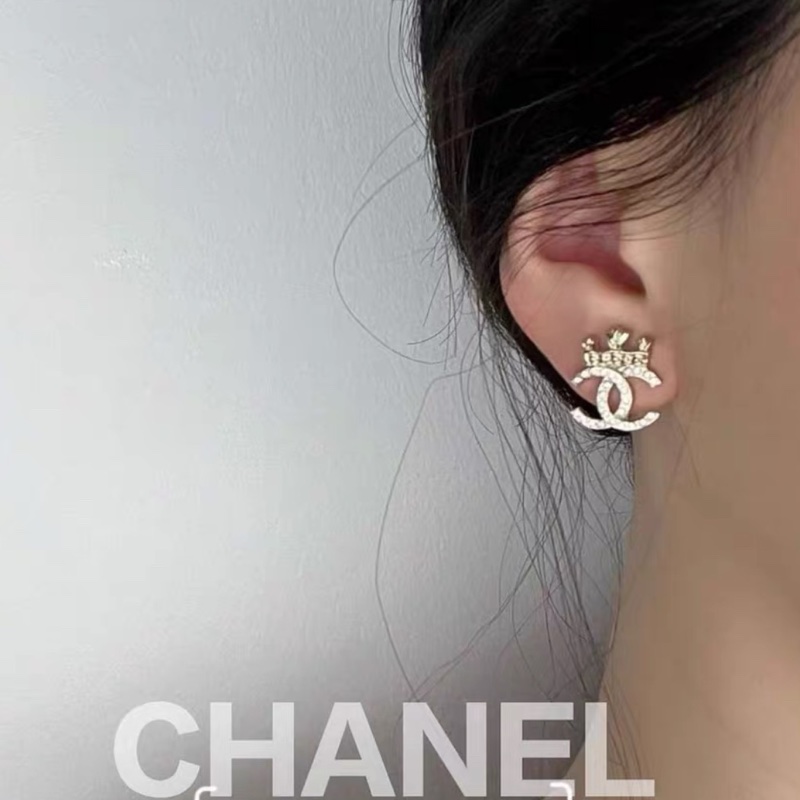 CHANEL香奈兒耳環 chanel耳釘女士城堡系列 金色皇冠雙C耳釘金色-6