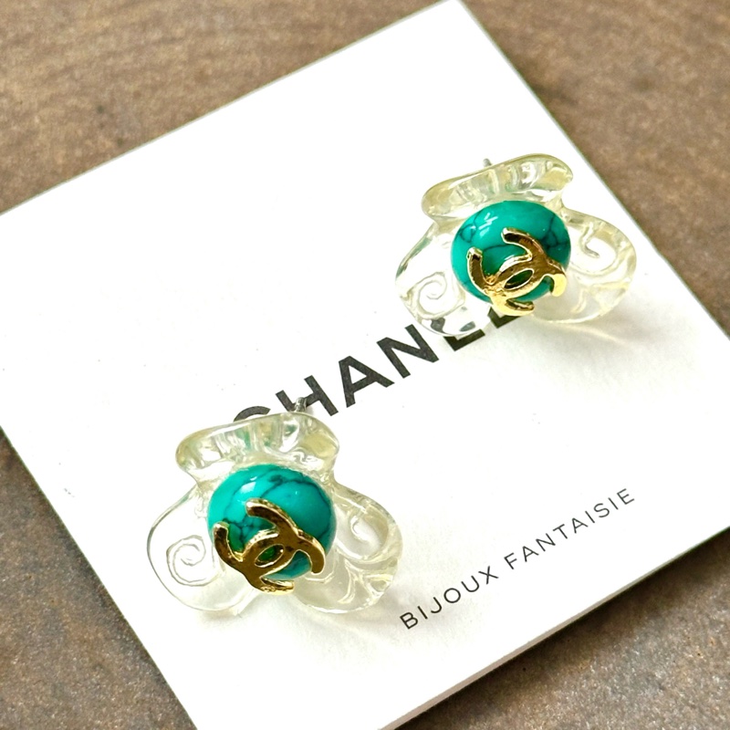 Chanel/ 香奈兒耳環 chanel耳釘雙C亞克力透明琉璃耳釘-1