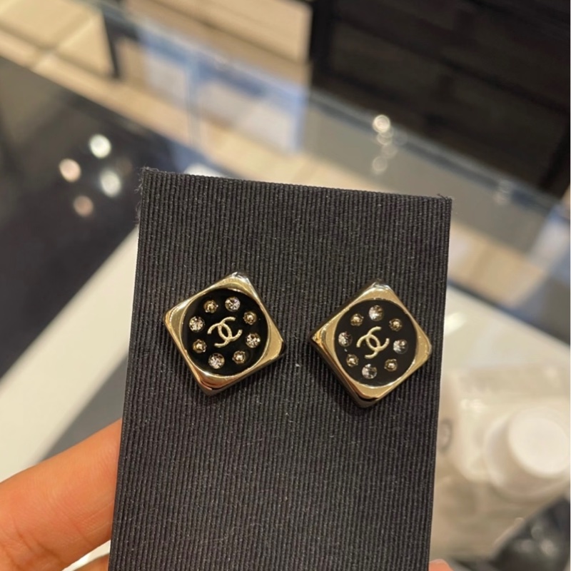 Chanel香奈兒耳環 chanel耳釘黑金水鑽方塊耳釘-1