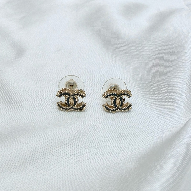 Chanel 香奈兒耳環 chanel耳釘 中古雙C耳釘 金屬/水鑽-0