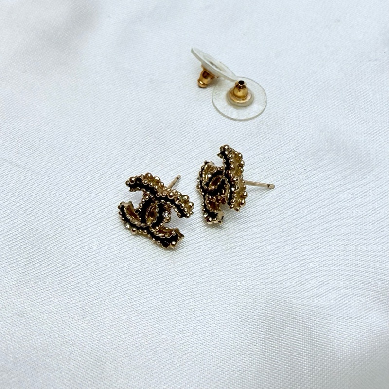 Chanel 香奈兒耳環 chanel耳釘 中古雙C耳釘 金屬/水鑽-1