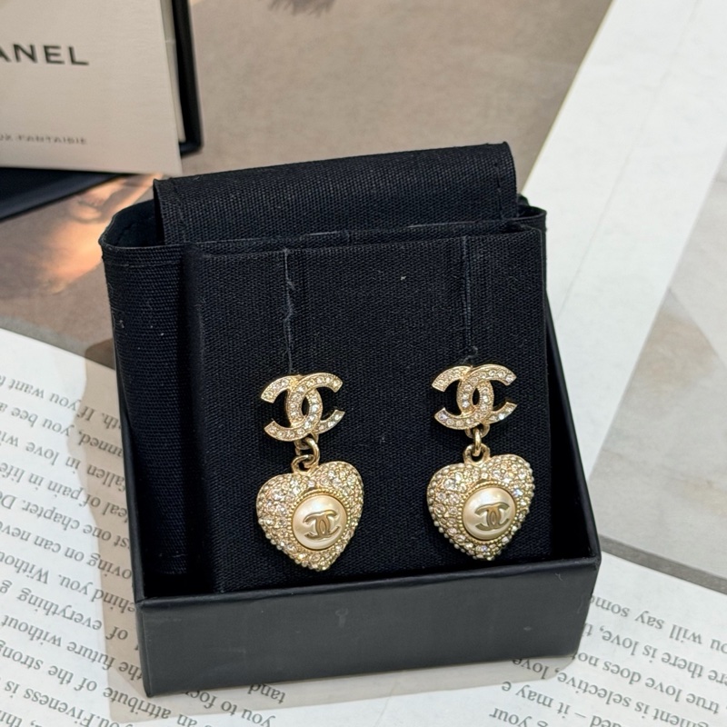 Chanel/香奈兒耳環 22B白色滿鑽心形吊墜耳釘chanel耳環-2