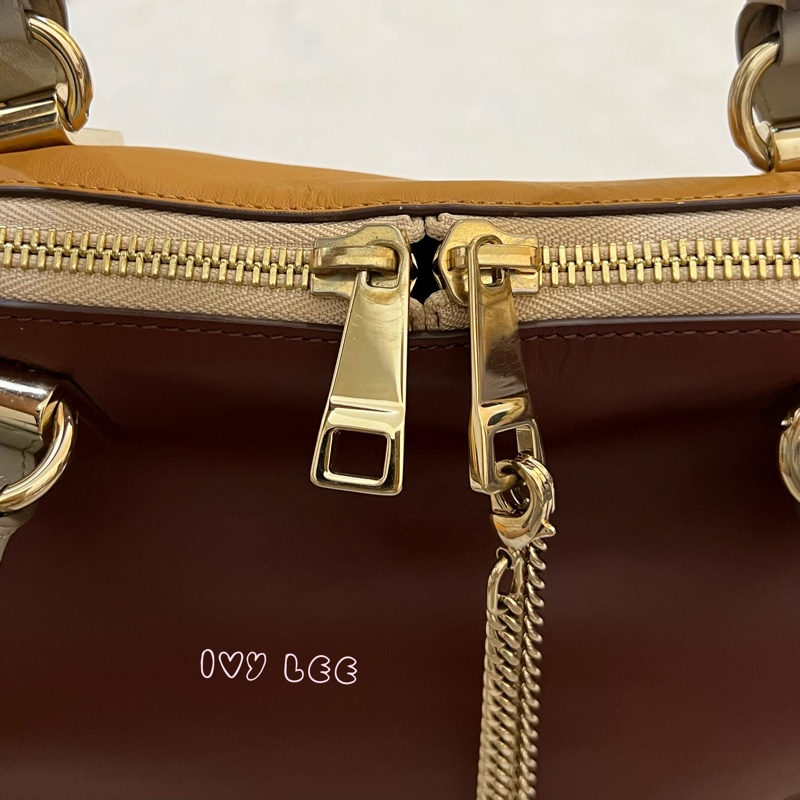 Chloé Baylee 系列 手提包 斜背包 紅棕色拼焦糖色 正品 二手精品-26