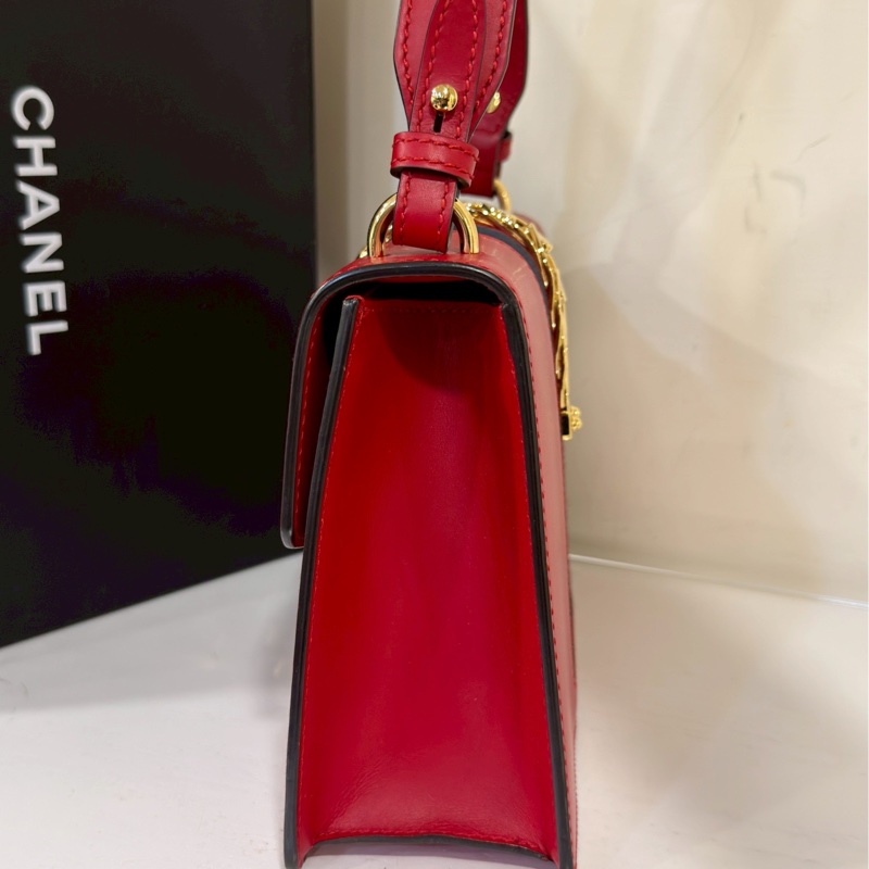 明豔優雅💃浪漫故事感🌹Gucci古馳紅色全皮Sylvie塞爾維亞手提單肩斜挎包-8