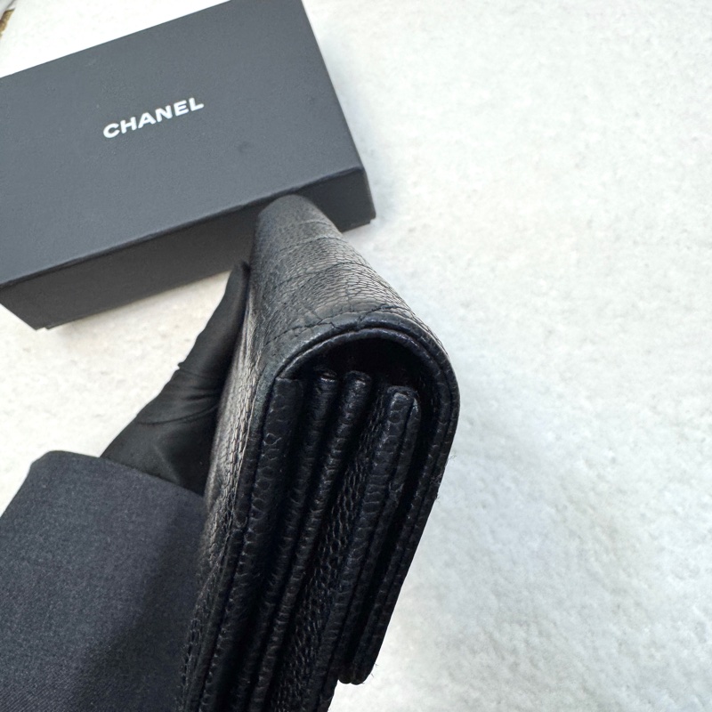 香奈兒CHANEL黑色牛皮金釦Classic口蓋信封式長夾A50096 經典黑金荔枝紋發財包-14