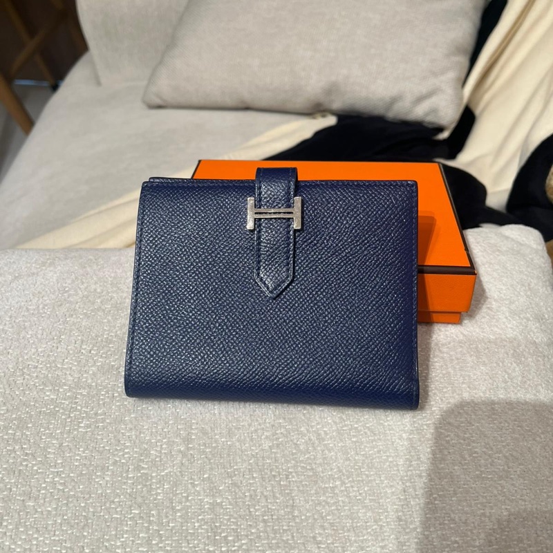 HERMES BEARN WALLET Epsom 牛皮，午夜藍 Stamp X-0