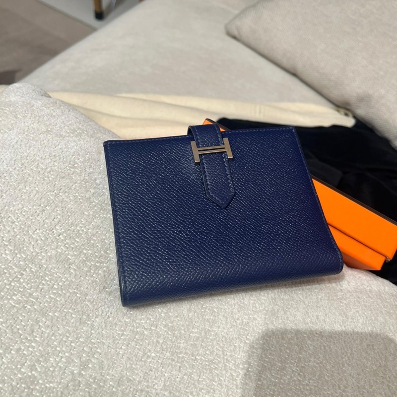 HERMES BEARN WALLET Epsom 牛皮，午夜藍 Stamp X-6