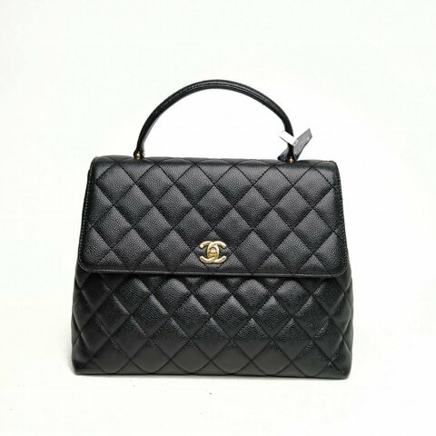 CHANEL 黑色荔枝牛皮8開金扣中古黑金貝嫂肩背包
