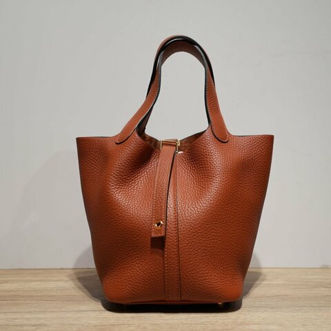 HERMES Picotin18菜籃子南瓜色金扣手提包